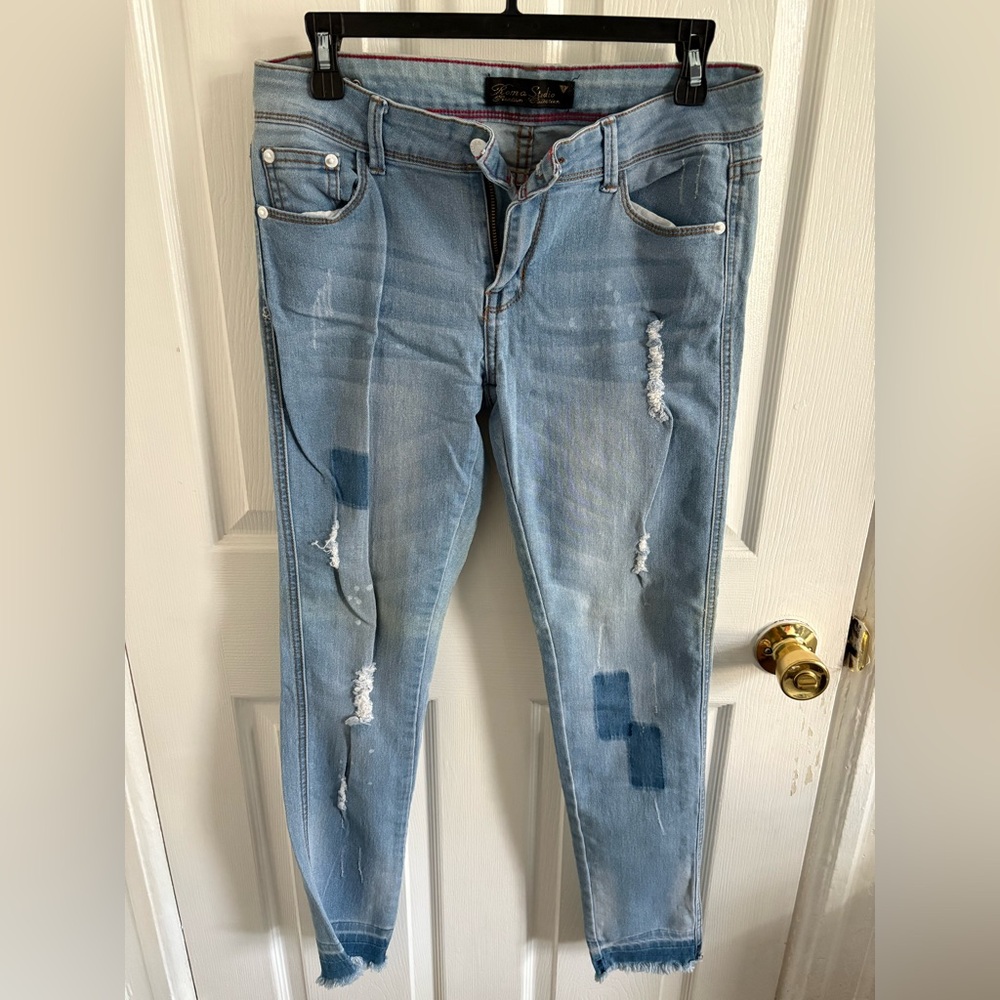 Blue Boyfriend Jeans with Distressed Details